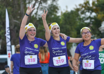 On s’échauffe pour le ‘run des filles’ à l’Isle-sur-la-Sorgue