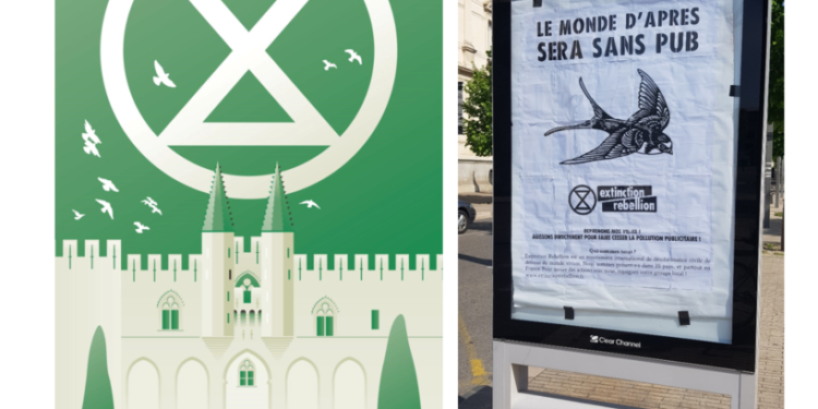 Action d’Extinction rébellion contre des  panneaux publicitaires à Avignon