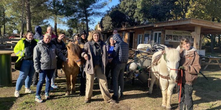 Opération de nettoyage de la nature avec des chevaux pour des jeunes sous main de justice