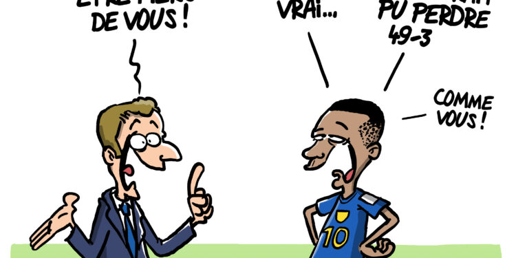 Macron réconfortant Mbappé vu par Wingz pour l’Echo du Mardi