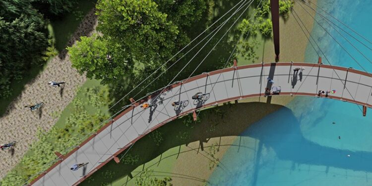 Inauguration, Entre Sorgues et l’île de l’Oiselay, la Passerelle ‘la Voie des papes’