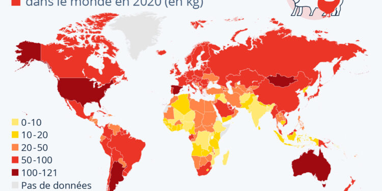 Dans quels pays mange-t-on le plus de viande ?